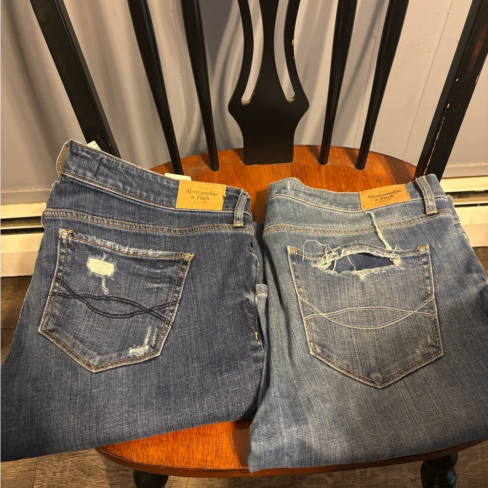 Abercrombie & Fitch Dark and Light Blue Distressed Jeans